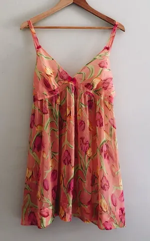 Betsey Johnson Intimates Vintage Peach Sheer Tulip Print Babydoll Lingerie Large thumbnail 1