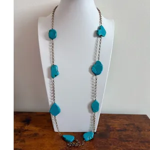 Turquoise and Gold Statement Necklace Blue thumbnail 3