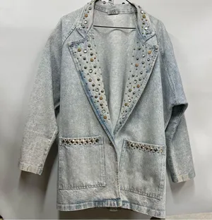 80's Vintage M BLUE Jean Jacket acid washed out studded thumbnail 1