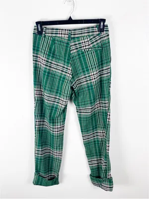 FREE PEOPLE Green All For Me Plaid Tapered Cuffed Pants Slacks Trousers Size 0 thumbnail 2