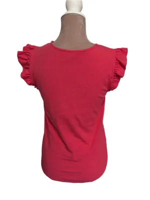 EVEREVE Pink Ruffle Sleeve V-Neck Top Womens Size Small Stretchy Knit Blouse thumbnail 6