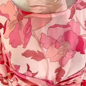 New Floral Print Twist Keyhole Front Long Sleeve Dress Pink Size XL thumbnail 6