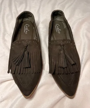 Carlos Brown Suede Jessa Loafers Tassel Stud Design Size 8.5 thumbnail 1
