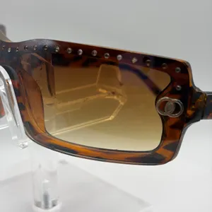 Y2K Brown Tortoise Studded Rectangle Shield Sunglasses thumbnail 9