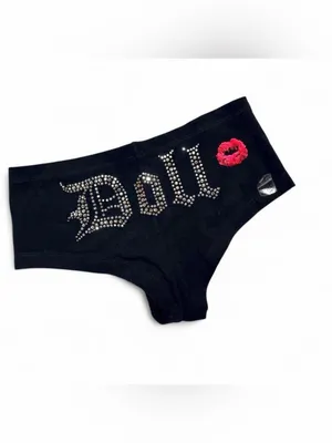Pussycat Dolls Las Vegas Branded Black Rhinestone Boy Shorts Sz M NWT thumbnail 3
