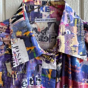 Printed Artworks Organic Cotton‎ Collage Flamee Purple Print Cropped Blouse XS thumbnail 3