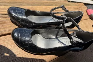 Sam & Libby Black Croc Embossed Mary Jane Pumps Womens 8M Block Heel Shoes thumbnail 1