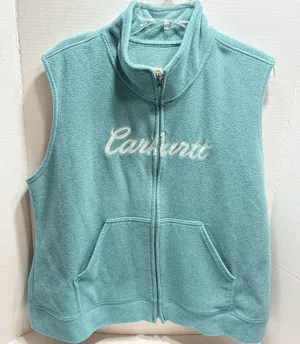 Carhartt Blue Fleece Vest Spell Out Full Zip Front Pockets Women’s Size 2XL thumbnail 1
