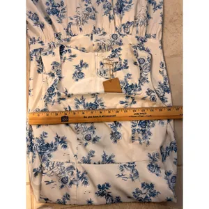 Rihoas Blue White Toile Floral Square Neck Ruffle Hem Midi Dress XS NWT thumbnail 10