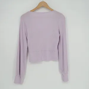Hollister Faux Wrap Crop Top Womens L Purple Stretch V Neck Long Sleeve Ribbed thumbnail 5