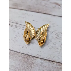 Vintage Clip On Earrings - Gold Tone Angel Wings 1.25" Statement thumbnail 4