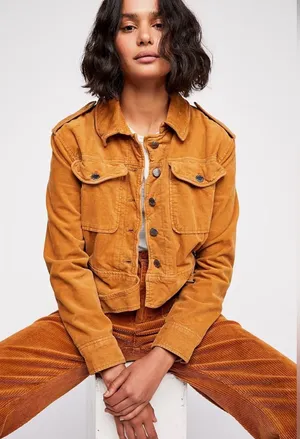 Free People Everlyn Jacket Corduroy Utility Jacket Small Camel thumbnail 1