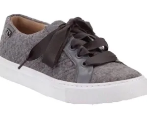 TORY BURCH Marion Quilted Fleece Lace Up Sneakers, Dovestone 8 EUC thumbnail 1