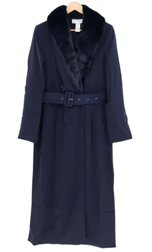 Naked Wardrobe The Statement Trench Coat Womens L Navy Belted Waist Long Sleeve thumbnail 1