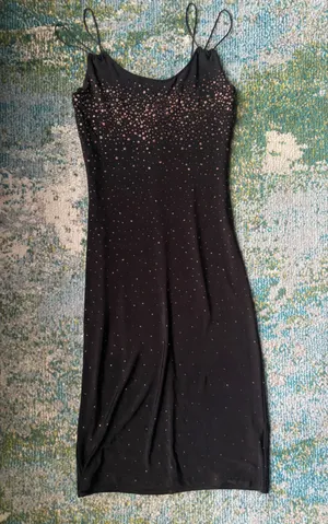 NWT vintage 90s Y2K black ombré glitter strappy midi dress, size medium thumbnail 1
