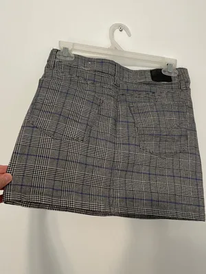 AMERICAN EAGLE Super Stretch Hi-Rise Mini Skirt Gray Black Plaid High Waisted 00 thumbnail 12