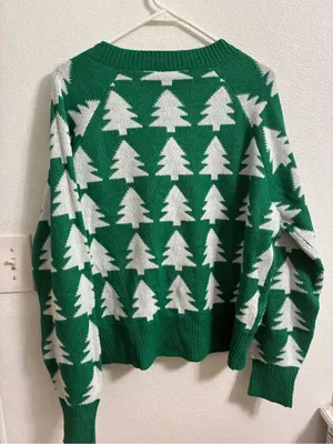 Holiday Tree Pattern Green Cardigan Sweater by Dec 25th Medium thumbnail 2