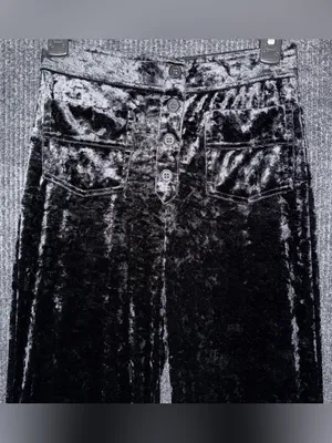 Halara NWT High Waisted Pockets Straight Leg Velvet Casual Pants Black S Retro thumbnail 4