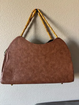 Brown tote with kente accent thumbnail 3