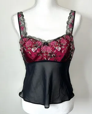 Vintage Chiffon Camisole Black Size L thumbnail 1