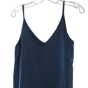 Aqua Satin Tunic Mini Dress, V-Neck Flowy Spaghetti Straps, Party Navy Blue XS thumbnail 4