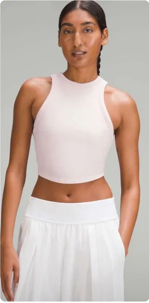 Lululemon Womens Flush Pink Hold Tight Ribbed Athleisure Lounge Cropped Tank Top thumbnail 1