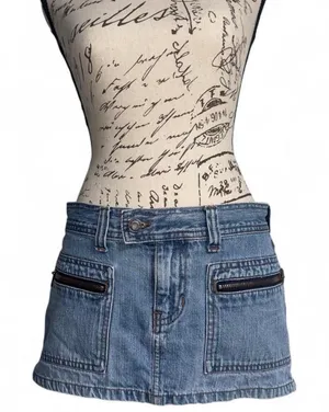 Y2K Abercrombie & Fitch Low Rise Denim Mini Skirt Zip Pockets 2000s Skirt Size 0 thumbnail 1