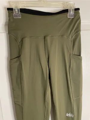 REI Co Op Olive Green Drawstring Waist Leggings With Stash Pockets Size Small thumbnail 4
