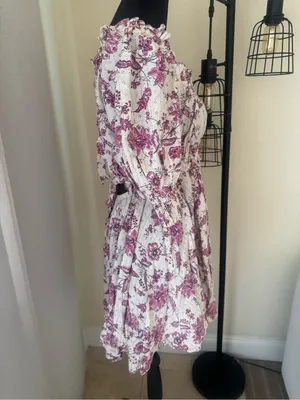 MISA Los Angeles Floral Tie Back Mini Dress Puff Sleeve A-Line Medium Made USA thumbnail 5