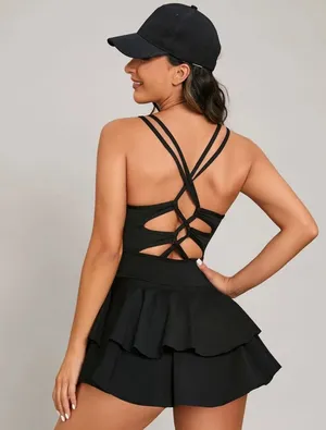 Crisscross Back Ruched Layered Hem Active Dress Sport Dress thumbnail 2
