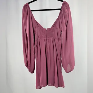 Abercrombie &‎ Fitch Sheer Long Sleeve Mini Dress in Mauve Size Extra Small thumbnail 4