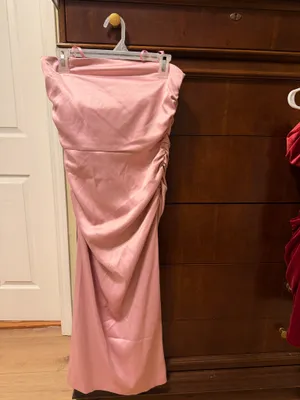 NWT Anthropologie BHLDN Selena Strapless Stretch Satin Midi Dress in Rose Pink thumbnail 4