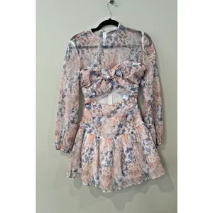 REVOLVE Atoir Floral Mini Ruffled Dress in Pink and Blue Size US 2-3077 thumbnail 4