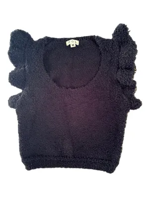 POL Cozy Flutter Sleeve Cropped Top, Size M Black thumbnail 2
