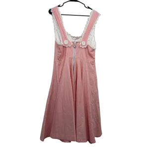 Barbie x Unique Vintage Dress Womens XL Pink Houndstooth Lace Trim Fit and Flare thumbnail 4