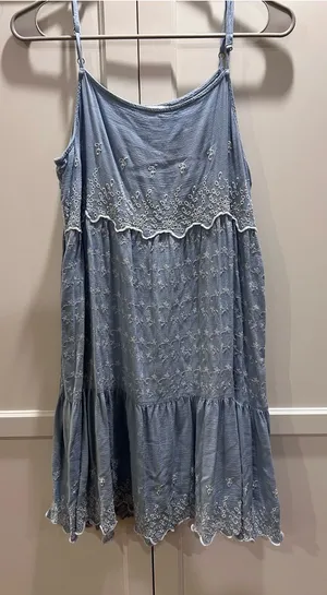 American Eagle Outfitters Light Blue Embroidered Midi Dress, Medium thumbnail 1