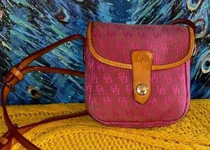 Vintage Y2K Pink Canvas Monogram and Leather Dooney & Bourke Crossbody Bag thumbnail 1