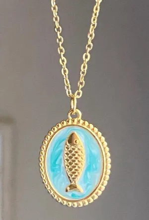 Handmade gold tone stainless steel fish necklace 🐟🌀 thumbnail 1