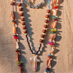 Free People Ariana Ost Easy Does It Pearl Cross Strand Necklace Bohemian Beach thumbnail 6