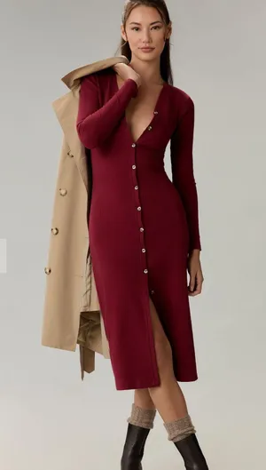 Anthropologie Red Midi Sweater Dress thumbnail 1