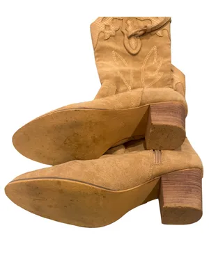 SHIBEVER Suede Mid-Calf Cowboy Boots Tan Western Block Heel Size 40 / US 8.5 thumbnail 4