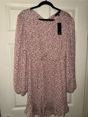 Lulu's Dusty Rose Floral Long Sleeve Mini Dress - Blush Print thumbnail 1