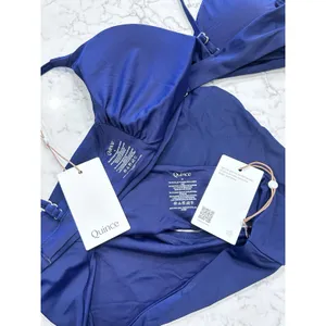 NWT Quince Deep Navy Blue Italian V Neck Top High Rise Bottom Bikini Set Medium thumbnail 3