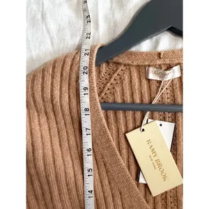 Ramy Brook Sweater NWT Women M Camel Ribbed V-Neck Wool Cashmere Balloon Sleeve thumbnail 7