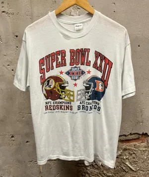Super Bowl XXII Redskins Broncos Vintage 1987 80s White Single Stitch T-Shirt XL thumbnail 1