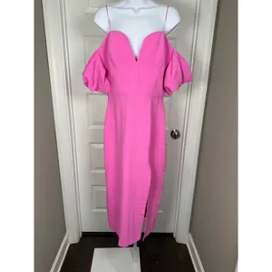 Amanda‎ Uprichard Victoria Pink Off Shoulder Midi Dress NWT L Barbiecore Wedding thumbnail 4