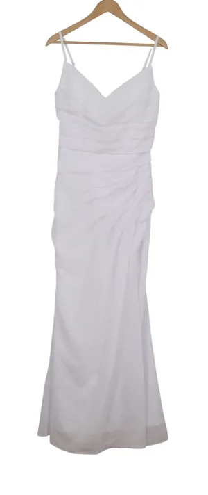 White Ruched V-Neck Lace Up Back Maxi Gown Formal Dress thumbnail 1