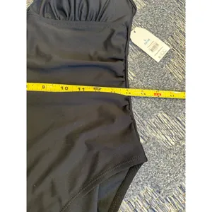 Time and Tru Black One Piece Swimsuit Mesh Inset Ruched Hi Cut Women's Large NEW thumbnail 5