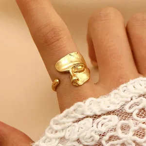 Anthropologie Abstract Gold Face Ring Modern Art Statement Adjustable thumbnail 1