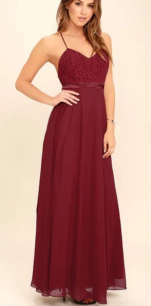NWT Lulus Stealing Kisses Wine Red Lace Maxi Formal Dress size L Large NEW thumbnail 1